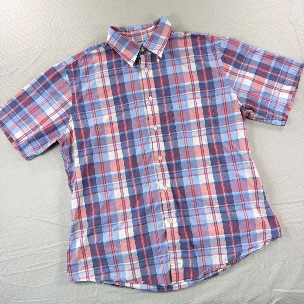 Brooks Brothers Mens Large Regent Fit Plaid Button Front Shirt Blue Red White